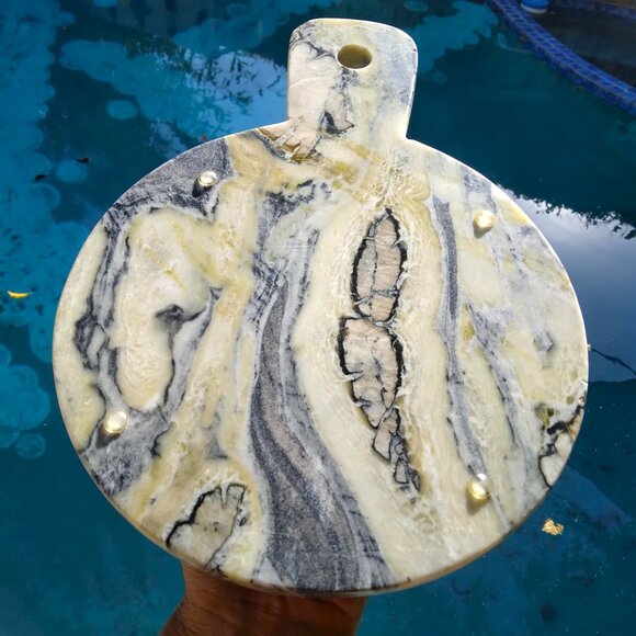 Dramatic Natural Multi-Textured Heavy Round Stone Marble Cutting Board - Picture 8 of 8